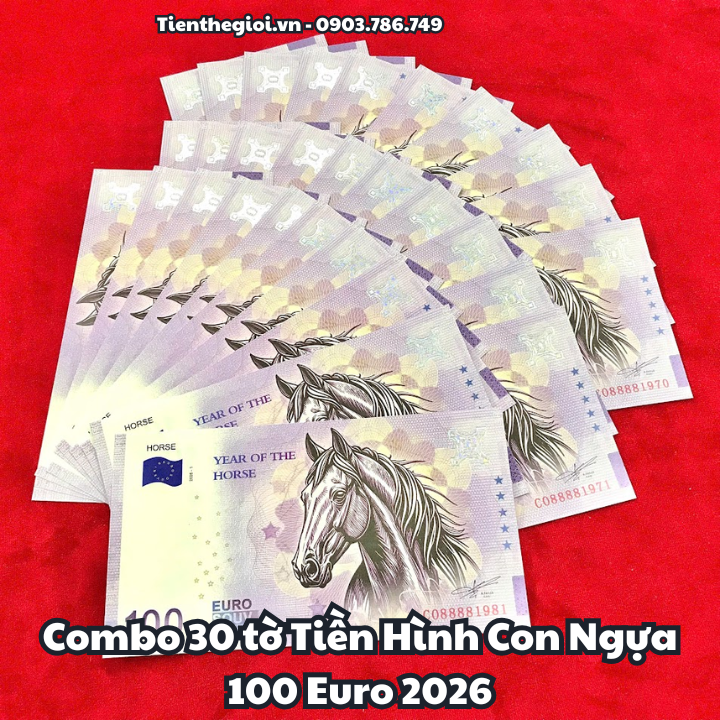 Combo 30 tờ Tiền Lì Xì 100 Euro Hình Con Ngựa 2026